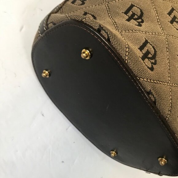 Dooney & Bourke Vintage Bucket Bag Leather Monogram Canvas Hobo Shoulder Purse - Picture 8 of 16